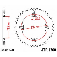 JT SPROCKETS CORONA PLATO TRASERO 1760 - 520 1074936003