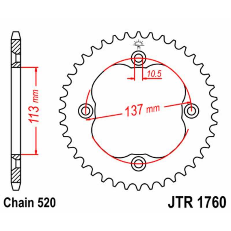 JT SPROCKETS CORONA PLATO TRASERO 1760 - 520 1074936003