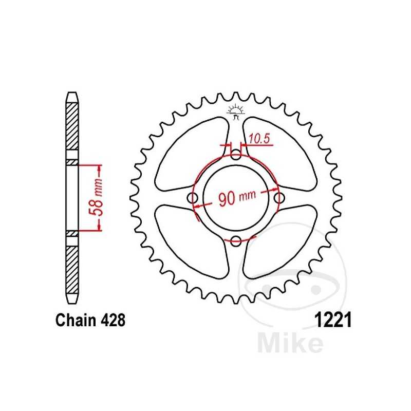 JT SPROCKETS Corona plato transmisión 42T P-428 Ø058 MM Ø090 727.03.37