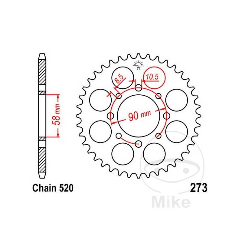 JT SPROCKETS Corona plato transmisión 42T P-520 Ø058 MM Ø090 727.68.35