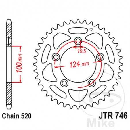 JT SPROCKETS Transmission plate crown 48T P-520 Ø100 MM Ø124 727.06.04
