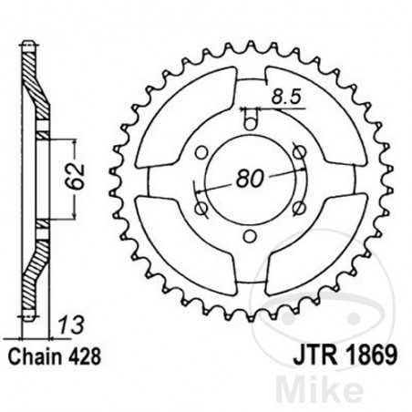 JT SPROCKETS Transmission plate crown 45T P-428 Ø062 MM Ø080 727.01.95
