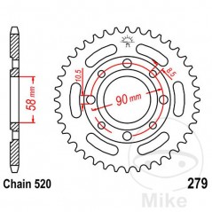 JT SPROCKETS Corona plato transmisión 32T P-520 Ø58 MM Ø90 727.02.49