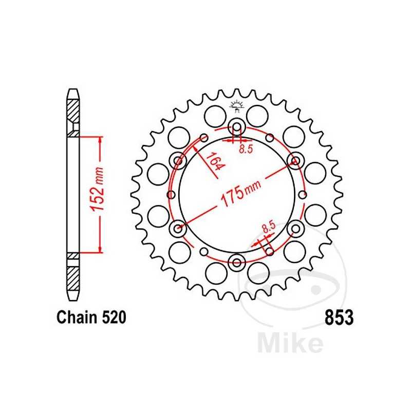 JT SPROCKETS Corona plato transmisión 45T P-520 Ø152 MM Ø175 727.48.48