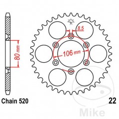 JT SPROCKETS Corona plato transmisión 42T P-520 Ø080 MM Ø106 727.03.54