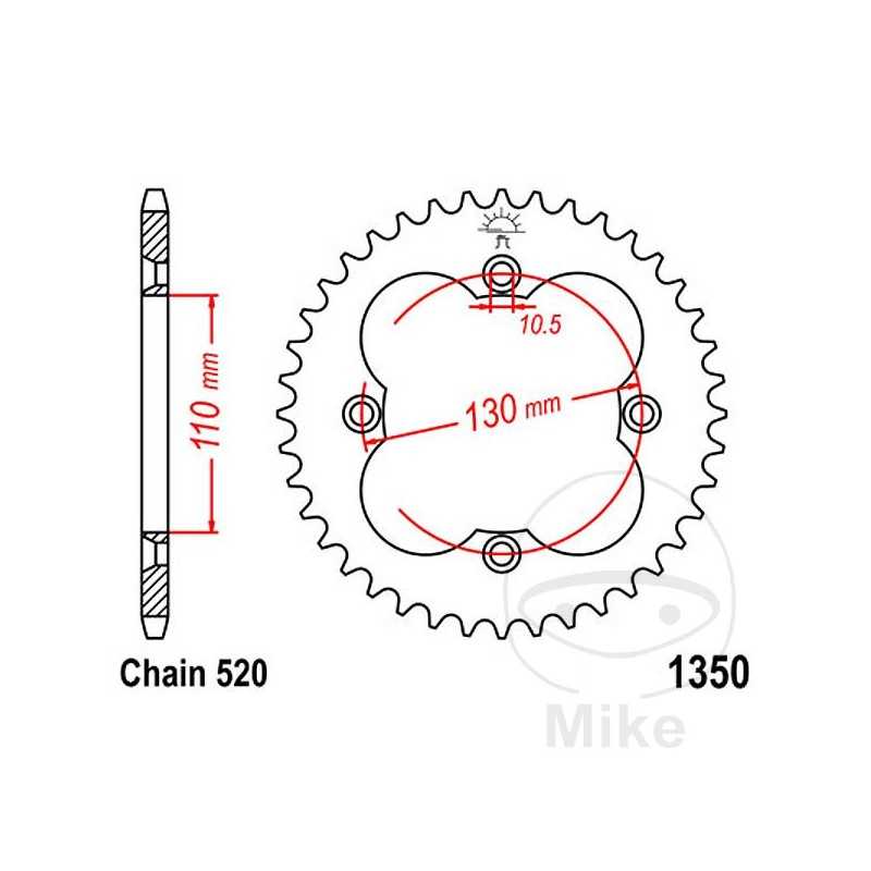 JT SPROCKETS Corona plato transmisión 42T P-520 Ø110 MM Ø130 727.04.72