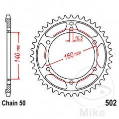 JT SPROCKETS Corona plato transmisión 42T P-530 Ø140 MM Ø160 727.05.40