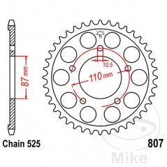 JT SPROCKETS Corona plato transmisión 42T P-525 Ø087 MM Ø110 727.05.47