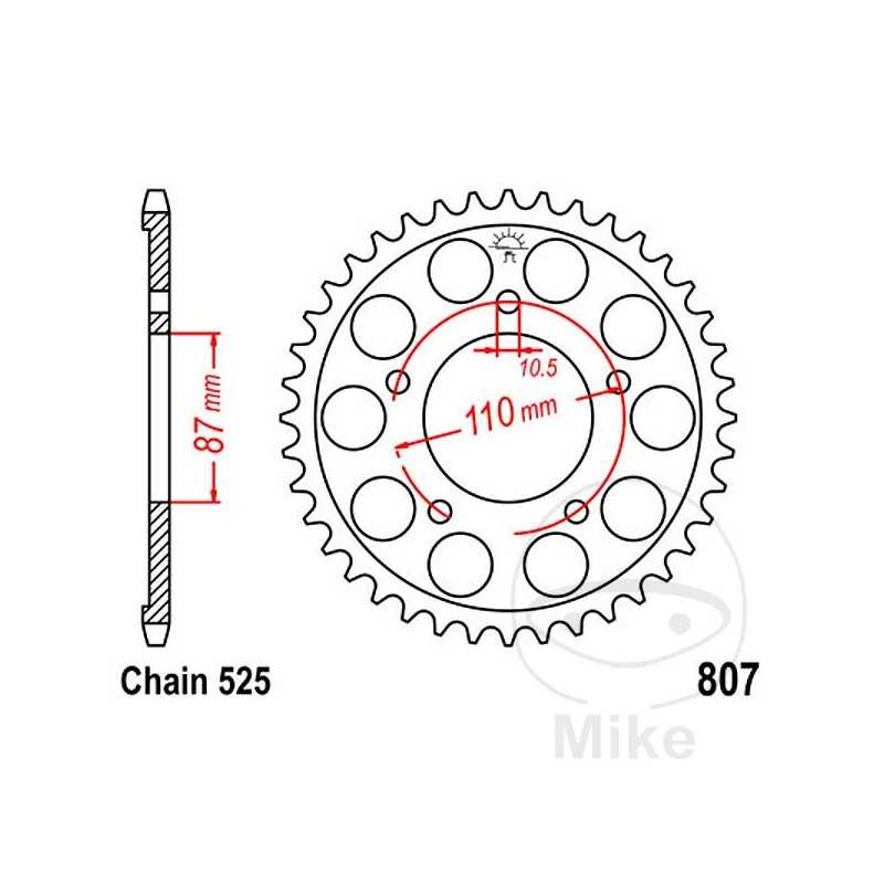 JT SPROCKETS Corona plato transmisión 42T P-525 Ø087 MM Ø110 727.05.47