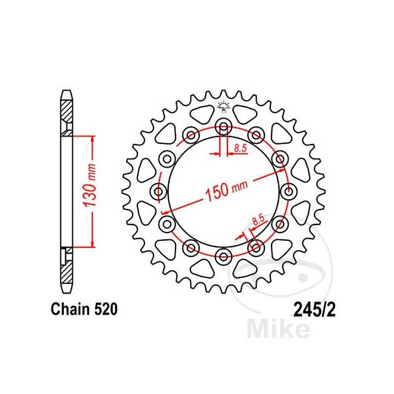 JT SPROCKETS Corona plato transmisión 38T P-520 Ø130 MM Ø150 727.07.47