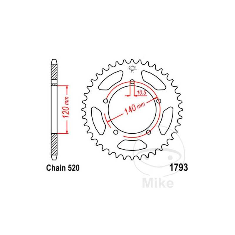 JT SPROCKETS Corona plato transmisión 43T P-520 Ø120 MM Ø140 727.08.31