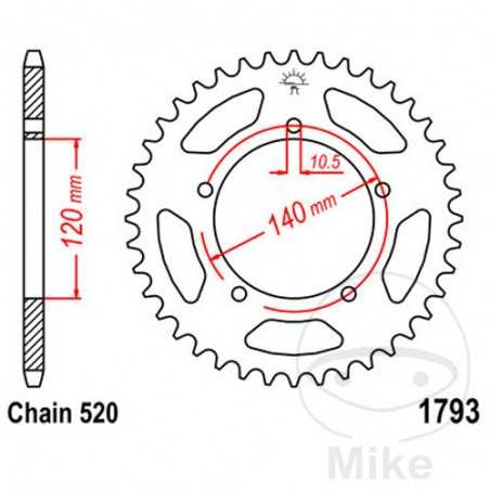 JT SPROCKETS Transmission plate crown 45T P-520 Ø120 MM Ø140 727.89.22