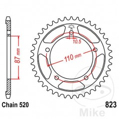 JT SPROCKETS Corona plato transmisión 39T P-520 Ø87 MM Ø110 727.36.59