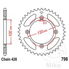 JT SPROCKETS Corona plato transmisión 50T P-428 Ø100 MM Ø120 727.02.73