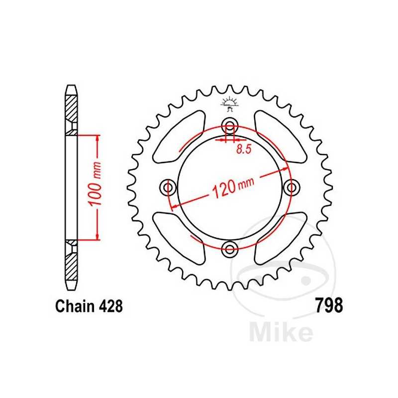 JT SPROCKETS Corona plato transmisión 47T P-428 Ø100 MM Ø120 727.14.14