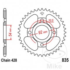 JT SPROCKETS Corona plato transmisión 45T P-428 Ø054 MM Ø092 727.16.04
