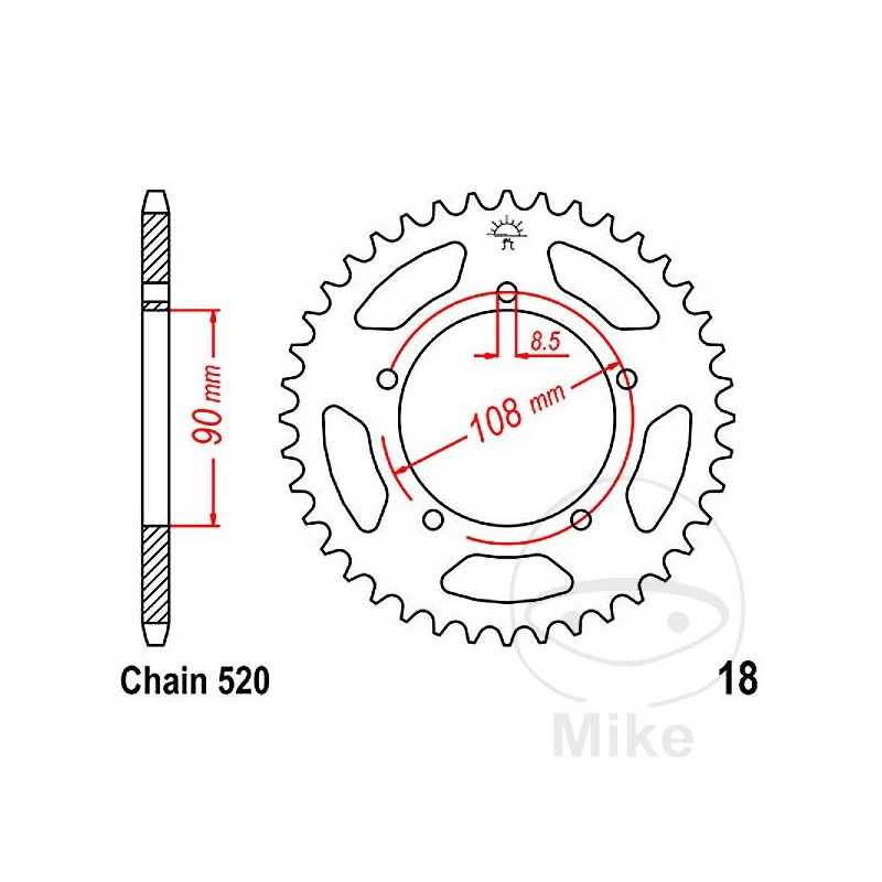 JT SPROCKETS Corona plato transmisión 43T P-520 Ø090 MM Ø108 727.10.00