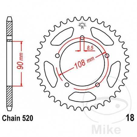 JT SPROCKETS Transmission plate crown 43T P-520 Ø090 MM Ø108 727.10.00