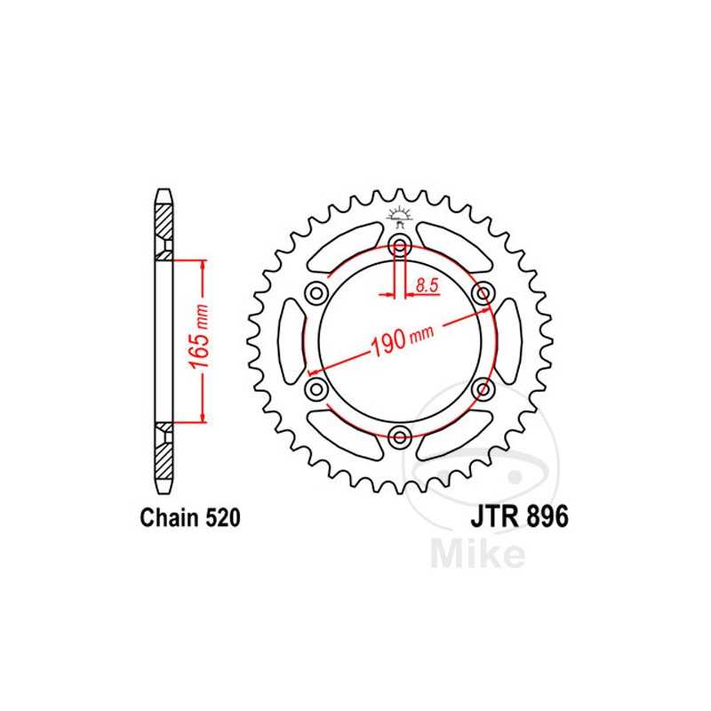 JT SPROCKETS Corona plato transmisión 50T P-520 Ø165 MM Ø190 727.03.31