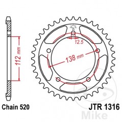 JT SPROCKETS Corona plato transmisión 38T P-520 Ø112 MM Ø138 727.10.65