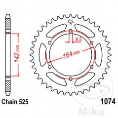 JT SPROCKETS Corona plato transmisión 44T P-525 Ø142 MM Ø164 727.12.24