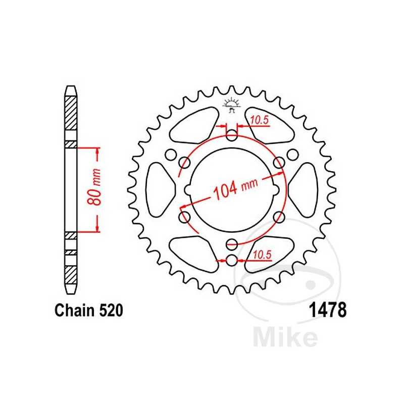 JT SPROCKETS Corona plato transmisión 42T P-520 Ø080 MM Ø104 727.15.62