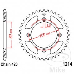 JT SPROCKETS Corona plato transmisión 46T P-420 Ø080 MM Ø100 727.20.13
