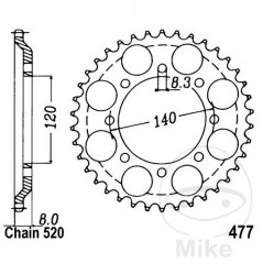 JT SPROCKETS Corona plato transmisión 43T P-520 Ø120 MM Ø140 727.34.10