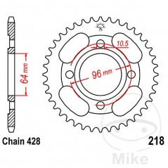 JT SPROCKETS Corona plato transmisión 44T P-428 Ø064 MM Ø096 727.37.31