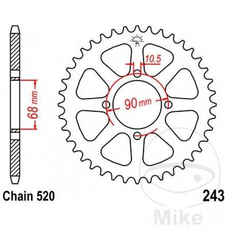 JT SPROCKETS Corona plato transmisión 42T P-520 Ø068 MM Ø090 727.37.32