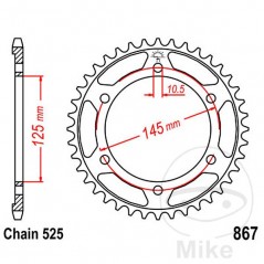 JT SPROCKETS Corona plato transmisión 42T P-525 Ø125 MM Ø145 727.57.61