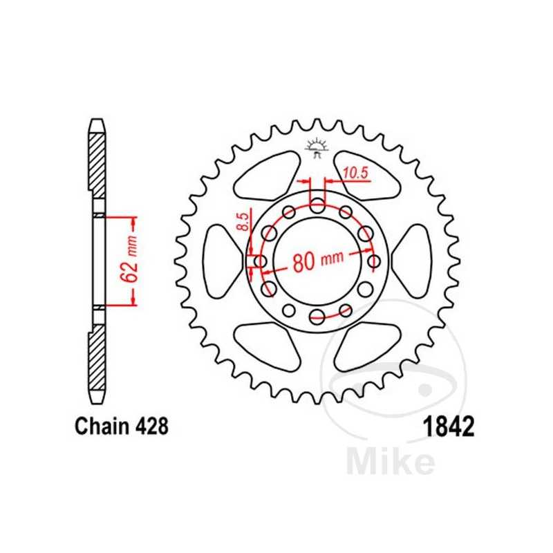 JT SPROCKETS Corona plato transmisión 45T P-428 Ø062 MM Ø080 727.51.19