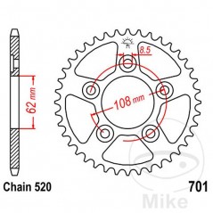 JT SPROCKETS Corona plato transmisión 38T P-520 Ø62 MM Ø108 727.11.41