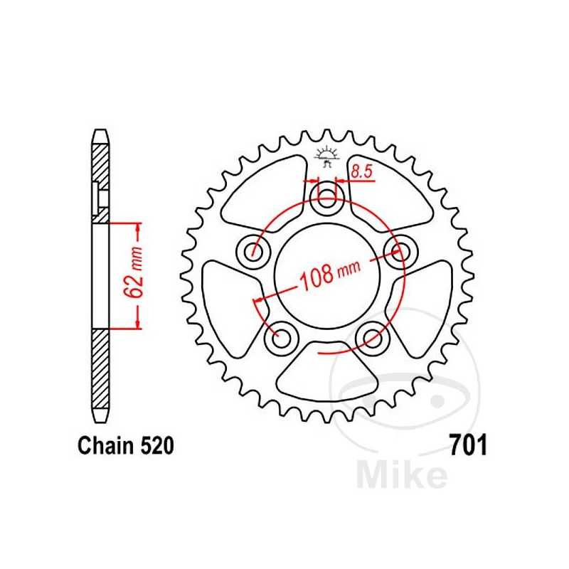 JT SPROCKETS Corona plato transmisión 38T P-520 Ø62 MM Ø108 727.11.41