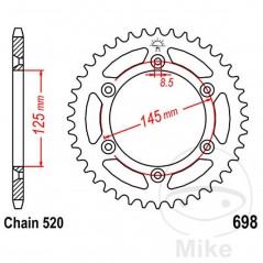 JT SPROCKETS Corona plato transmisión 44T P-520 Ø125 MM Ø145 727.53.16