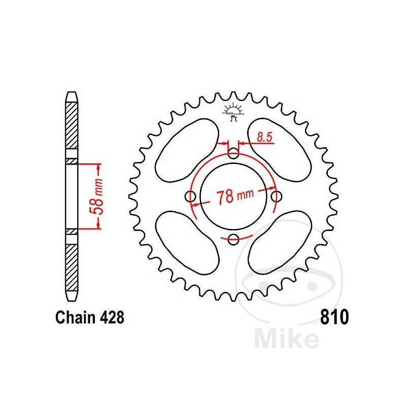 JT SPROCKETS Corona plato transmisión 38T P-428 Ø58 MM Ø78 727.05.51