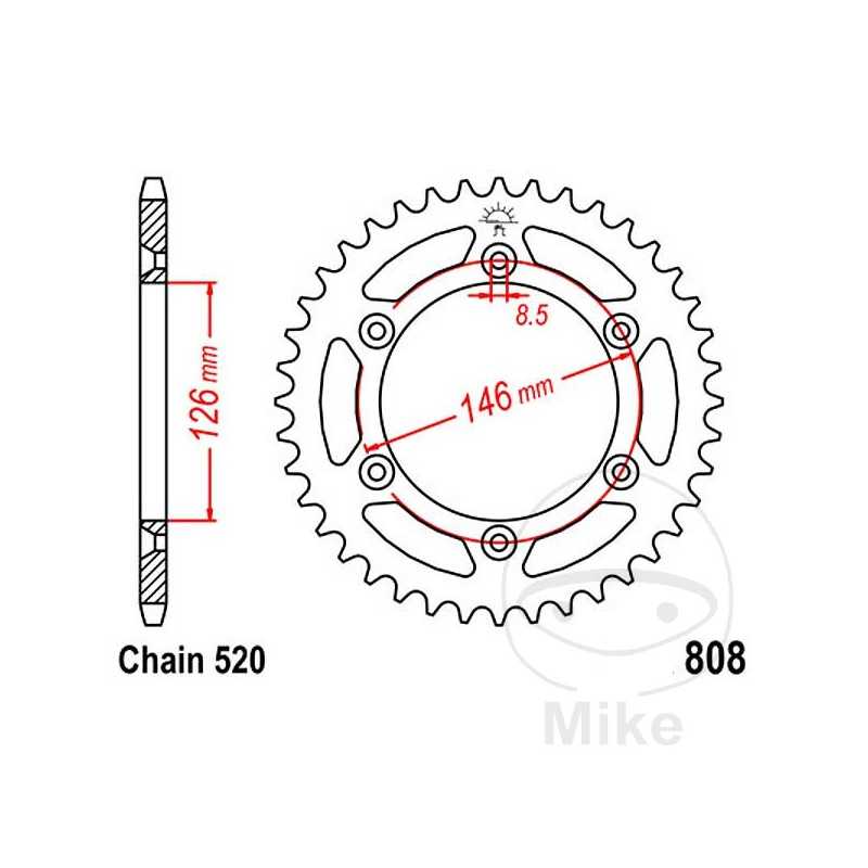 JT SPROCKETS Corona plato transmisión 39T P-520 Ø126 MM Ø146 727.15.13