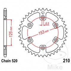 JT SPROCKETS Corona plato transmisión 38T P-520 Ø125 MM Ø153 727.02.03