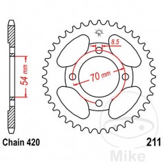 JT SPROCKETS Corona plato transmisión 34T P-420 Ø54 MM Ø70 727.90.06