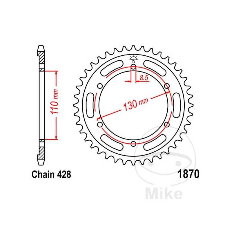 JT SPROCKETS Corona plato transmisión 44T P-428 Ø110 MM Ø130 727.91.28