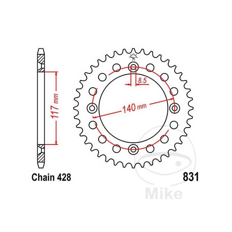 JT SPROCKETS Corona plato transmisión 46T P-428 Ø117 MM Ø140 727.00.47