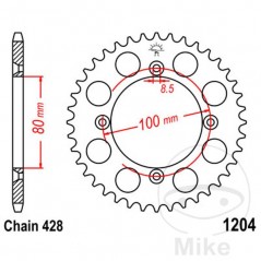 JT SPROCKETS Corona plato transmisión 46T P-428 Ø080 MM Ø100 727.01.36
