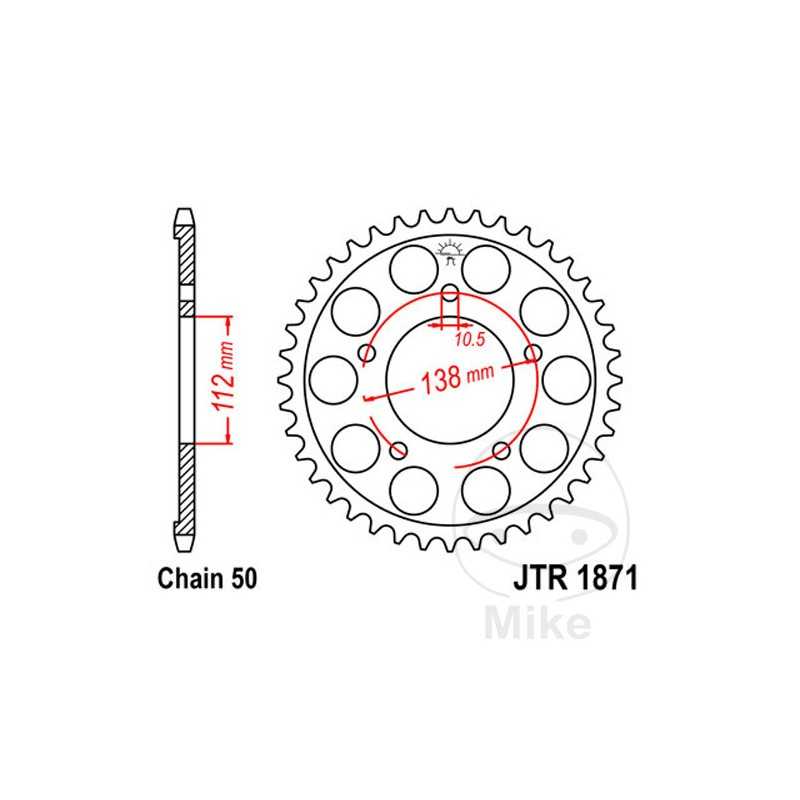 JT SPROCKETS Corona plato transmisión 50T P-530 Ø112 MM Ø138 727.01.96