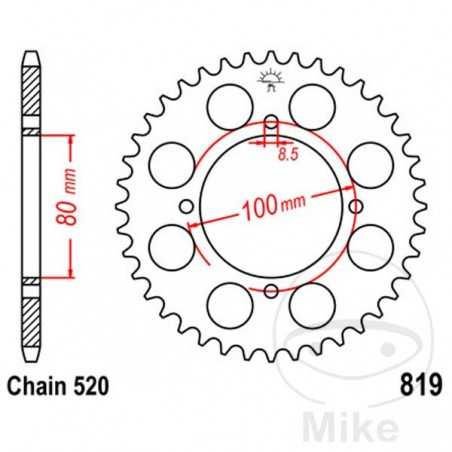 JT SPROCKETS Transmission plate crown 47T P-520 Ø080 MM Ø100 727.20.08