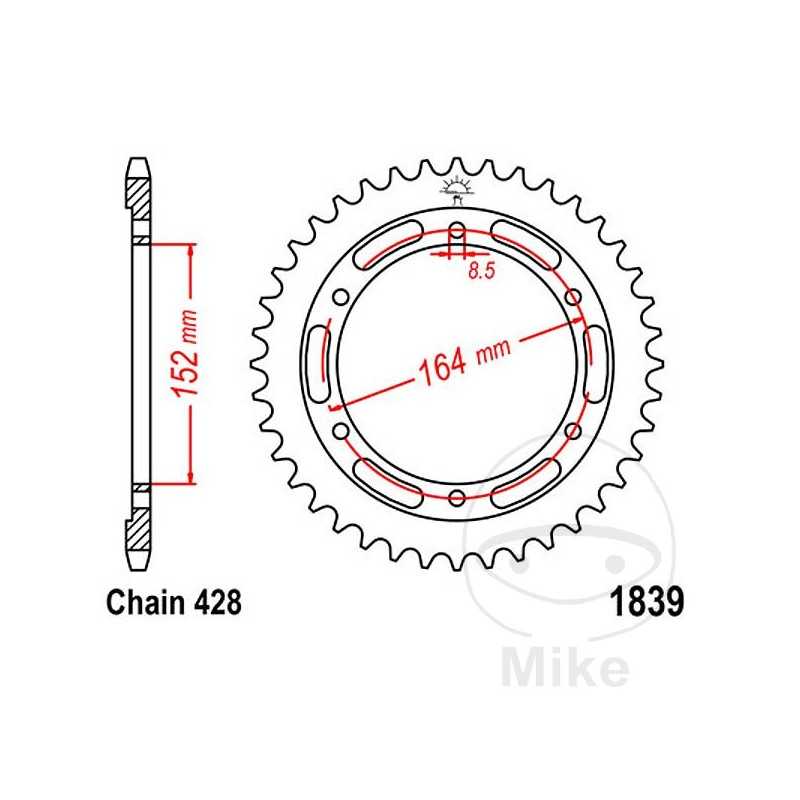 JT SPROCKETS Transmission plate crown 56T P-428 Ø152 MM Ø164 727.03.70