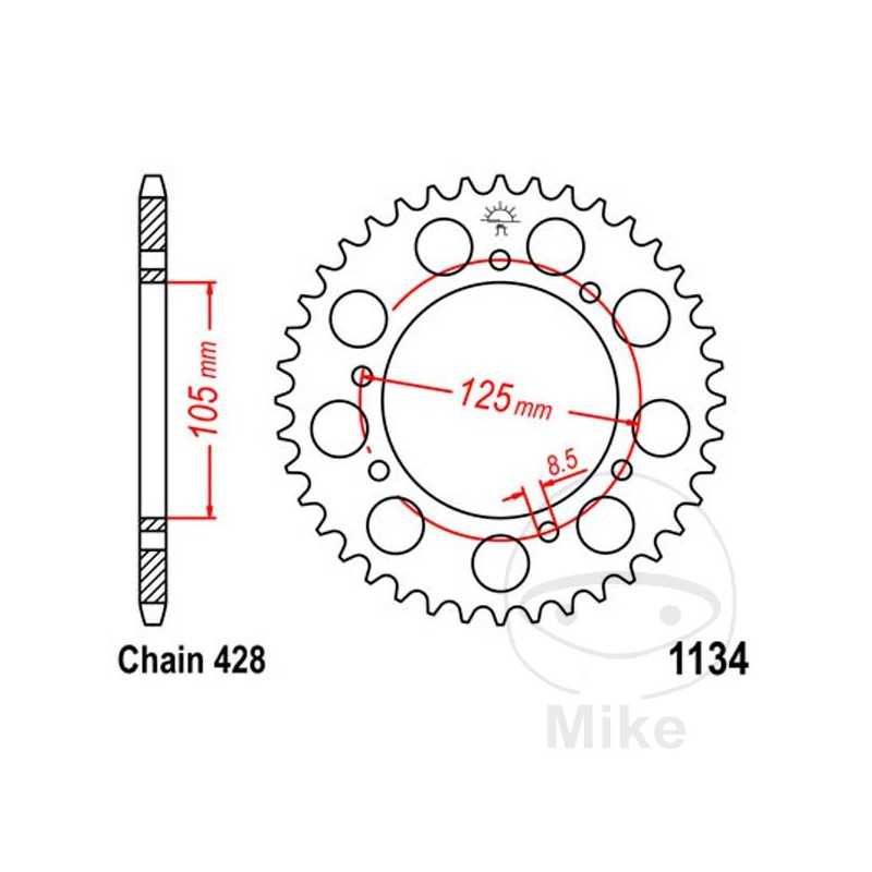JT SPROCKETS Corona plato transmisión 48T P-428 Ø105 MM Ø125 727.29.90
