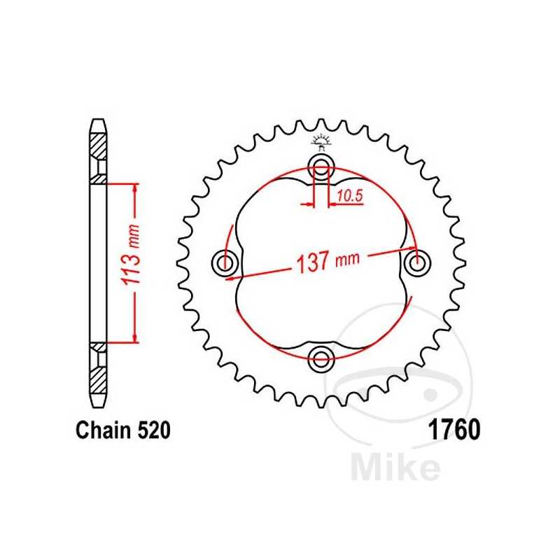 JT SPROCKETS Corona plato transmisión 40T P-520 Ø113 MM Ø137 727.30.06