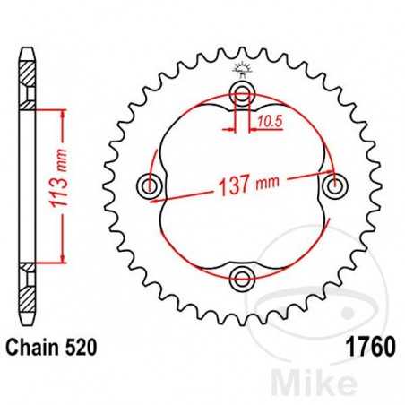 JT SPROCKETS Transmission plate crown 40T P-520 Ø113 MM Ø137 727.30.06