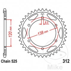 JT SPROCKETS Corona plato transmisión 38T P-525 Ø120 MM Ø138 727.37.45