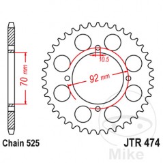 JT SPROCKETS Transmission plate crown 48T P-525 Ø070 MM Ø092 727.10.08